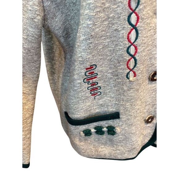 Giesswein Women's Wool Blend Sweater Jacket Size 10 Tan Green Embroidered - Picture 3 of 13